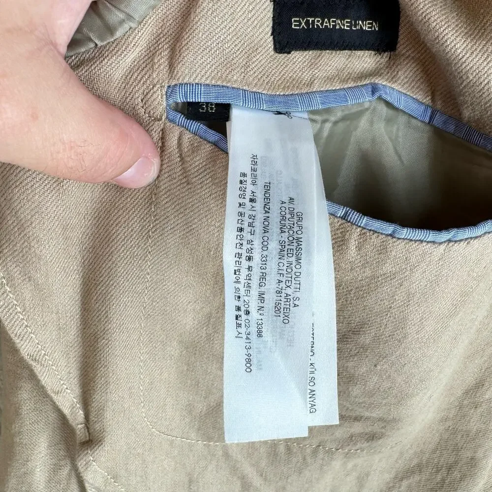 Massimo Dutti Mens Suit‎ Jacket 48/38 Tan Linen Single Breasted Wedding Spain